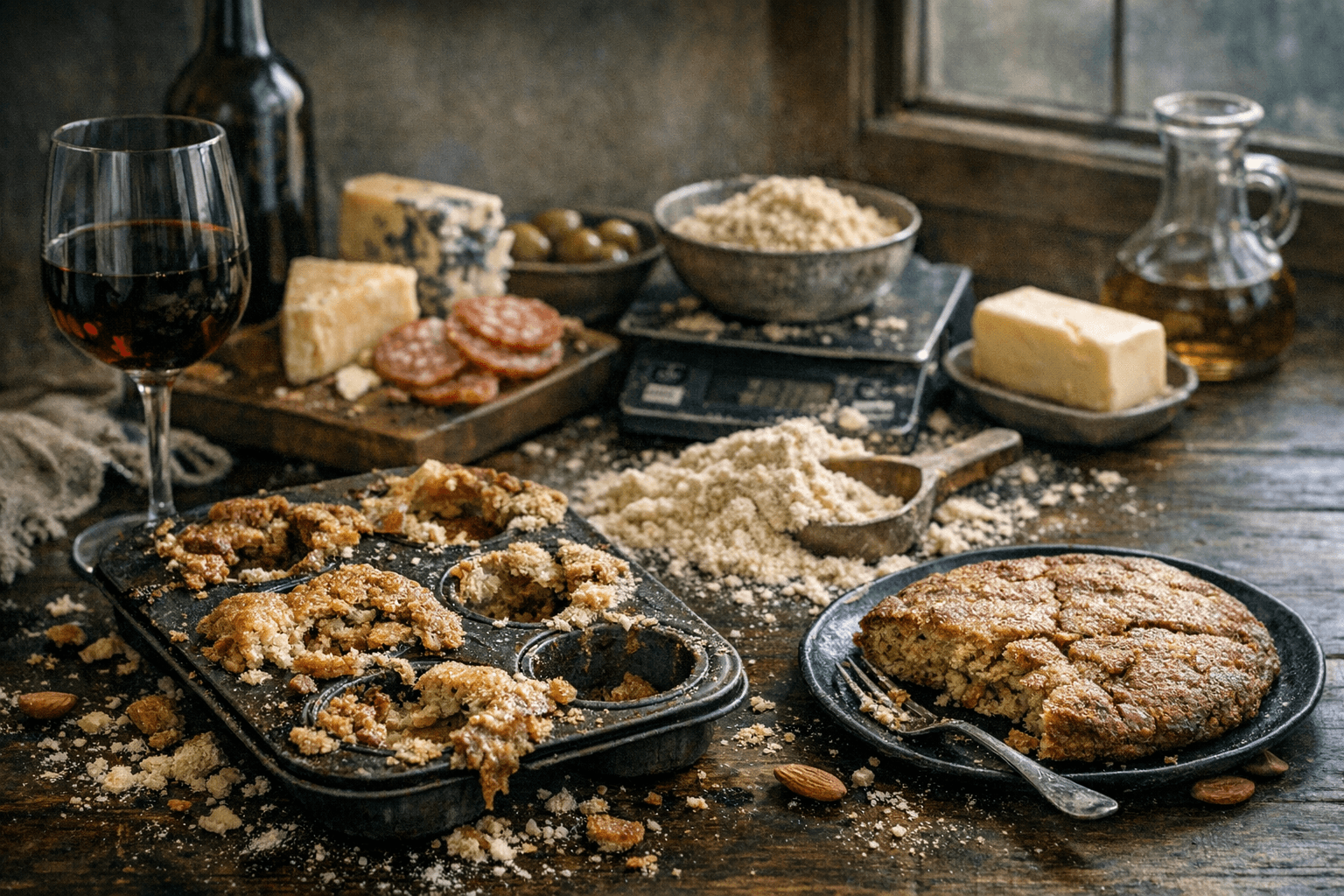 Editorial wine and cheese photograph for "Keto Nearly Ended Our Marriage: A Cautionary Tale in Almond Flour"