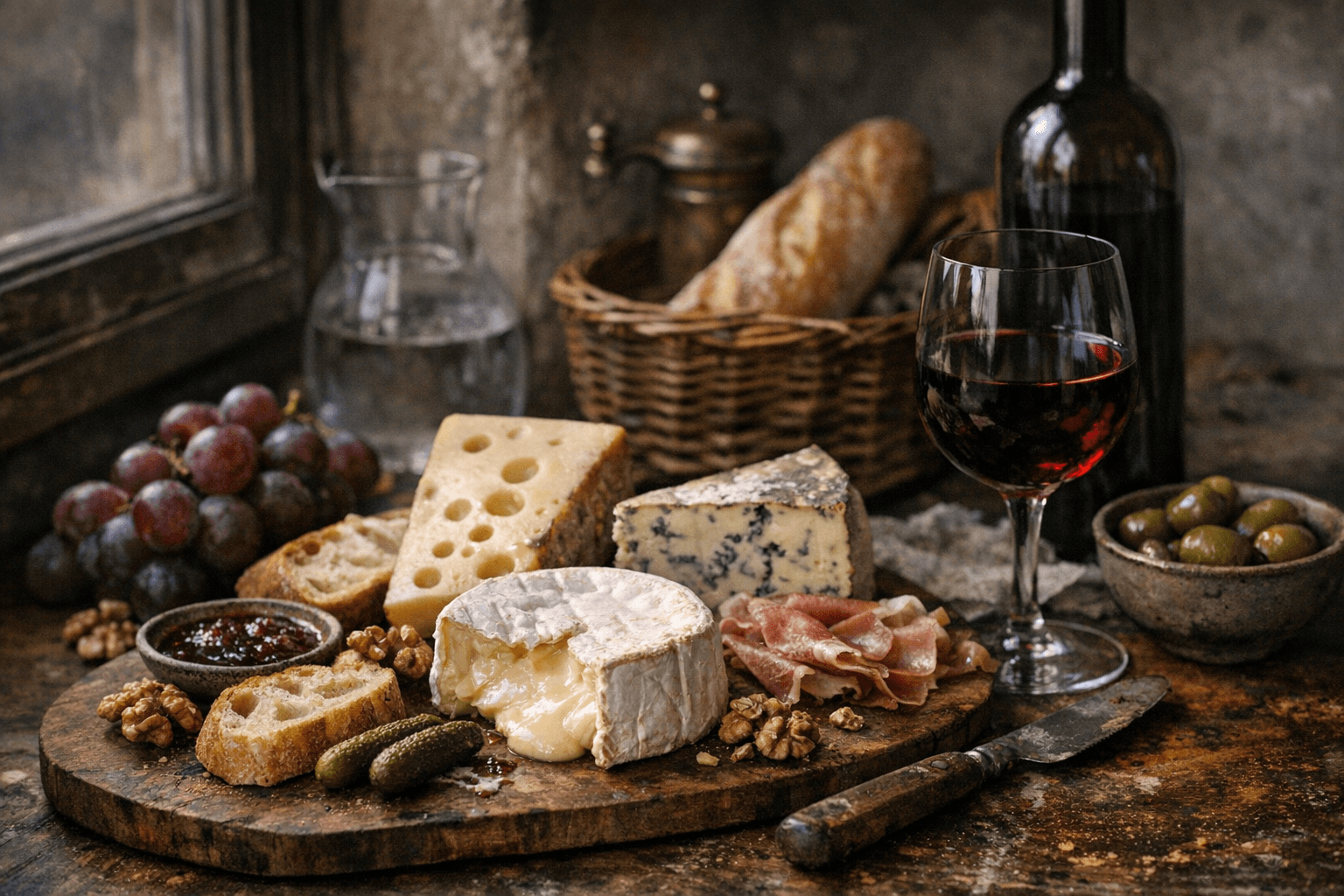Editorial wine and cheese photograph for "1.8 Million People Were Studied. Cheese Was Not the Problem."