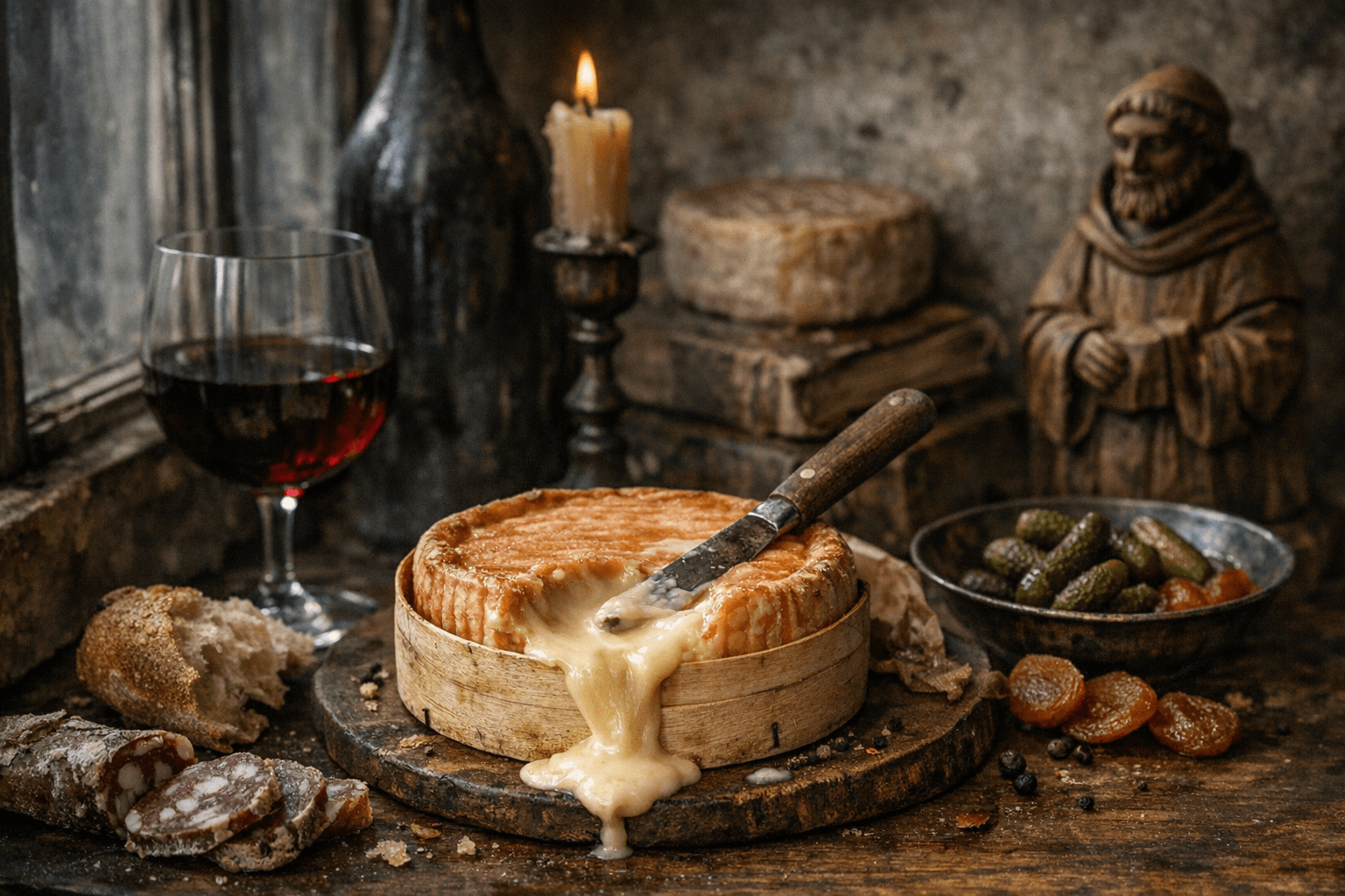 Editorial wine and cheese photograph for "Époisses: The Cheese That Got Famous for a Crime It Never Committed"