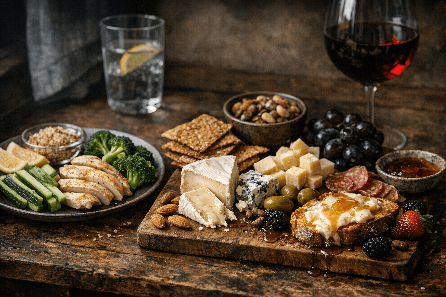 Editorial wine and cheese photograph for "Clean Eating Has No Definition. Orthorexia Does."