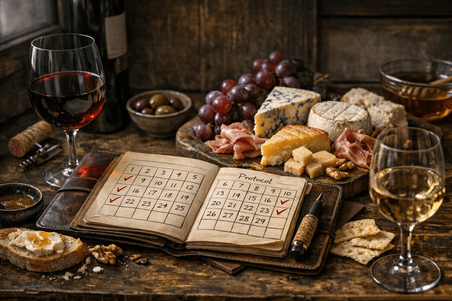 Editorial wine and cheese photograph for "The Wine and Cheese Protocol: A 28-Day Cleanse That's the Opposite of a Cleanse"